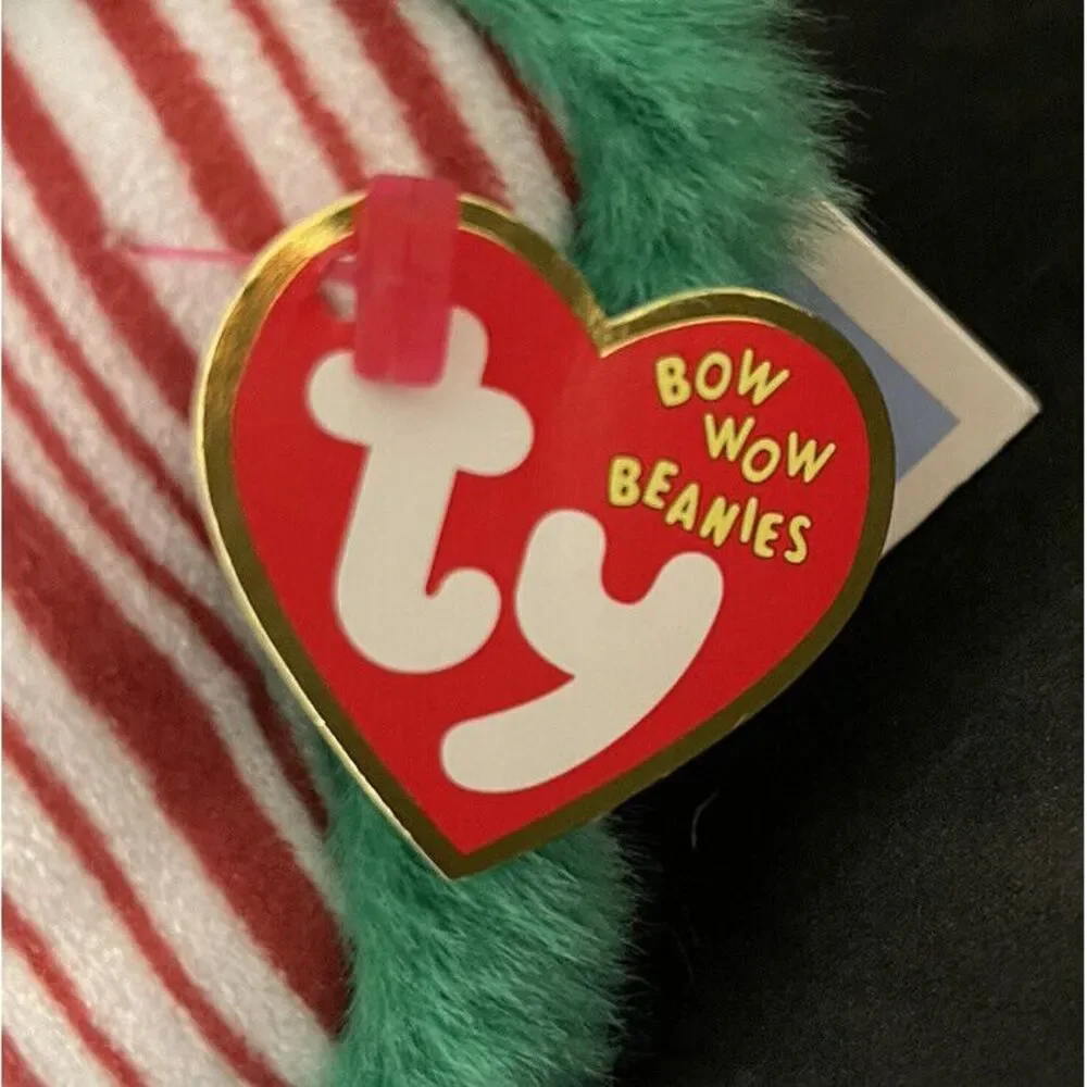 Ty Bow‎ Wow Beanie- Stripe the Bone (Red & White Stripes with Green Trim)